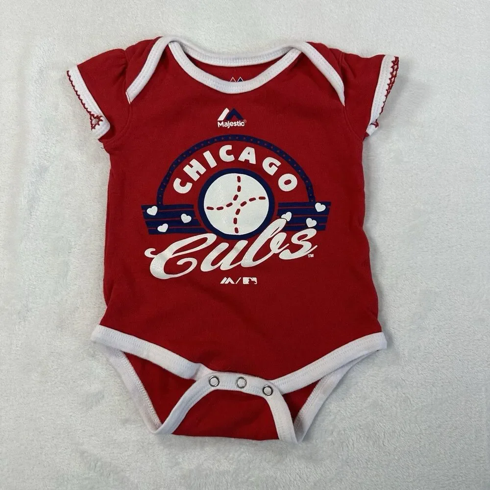 Chicago Cubs Infant Baby‎ Girl Bodysuit 3-6 Months Red Majestic MLB Bodysuit